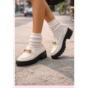 Circus by Sam Edelman Loafers Womens Size 8.5 White Lug Sole Gold Hardware